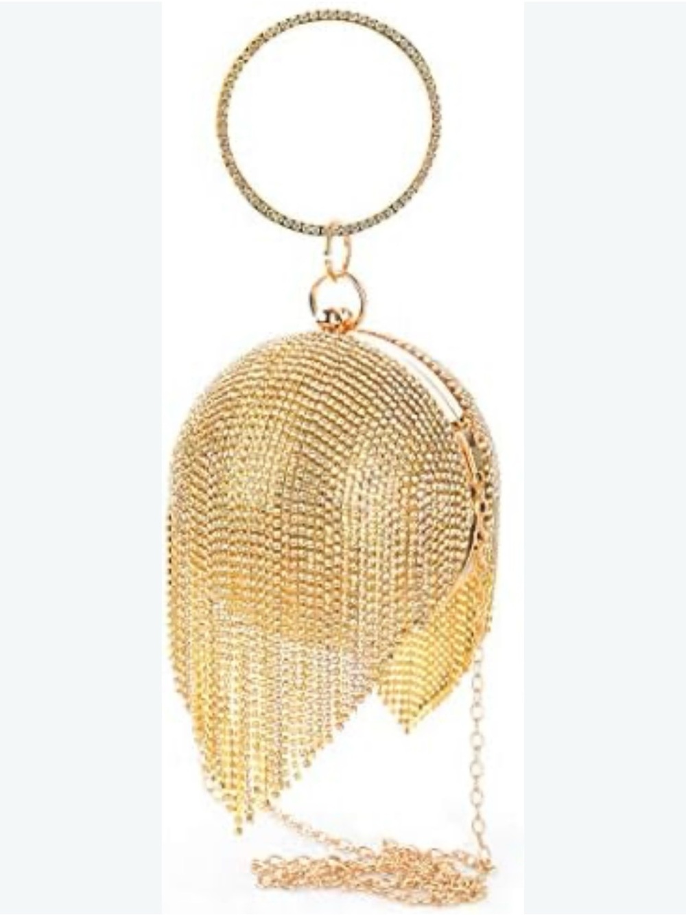 NWOT Gold Fringe Sphere Ball Tassel Detail Bag